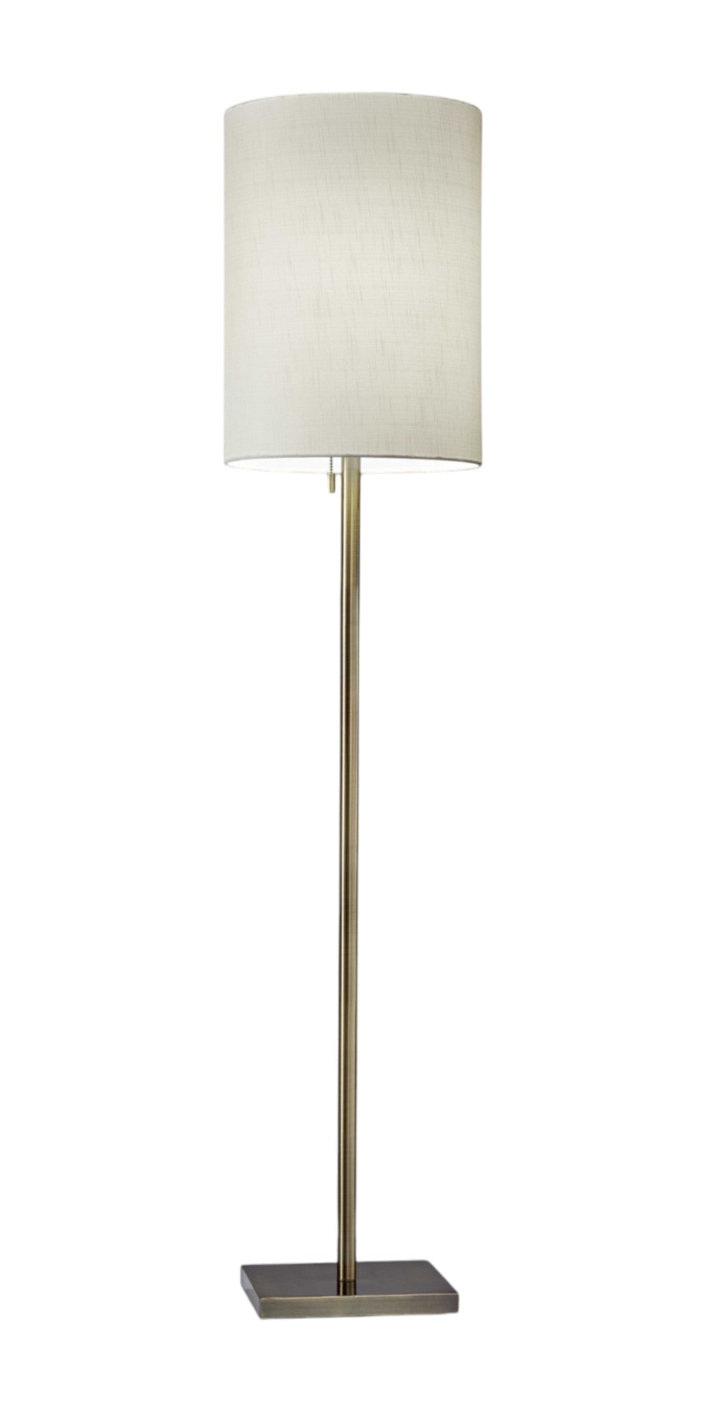 61" Brass Metal Floor Lamp With White Fabric Cylinder Shade - GreatEagleInc