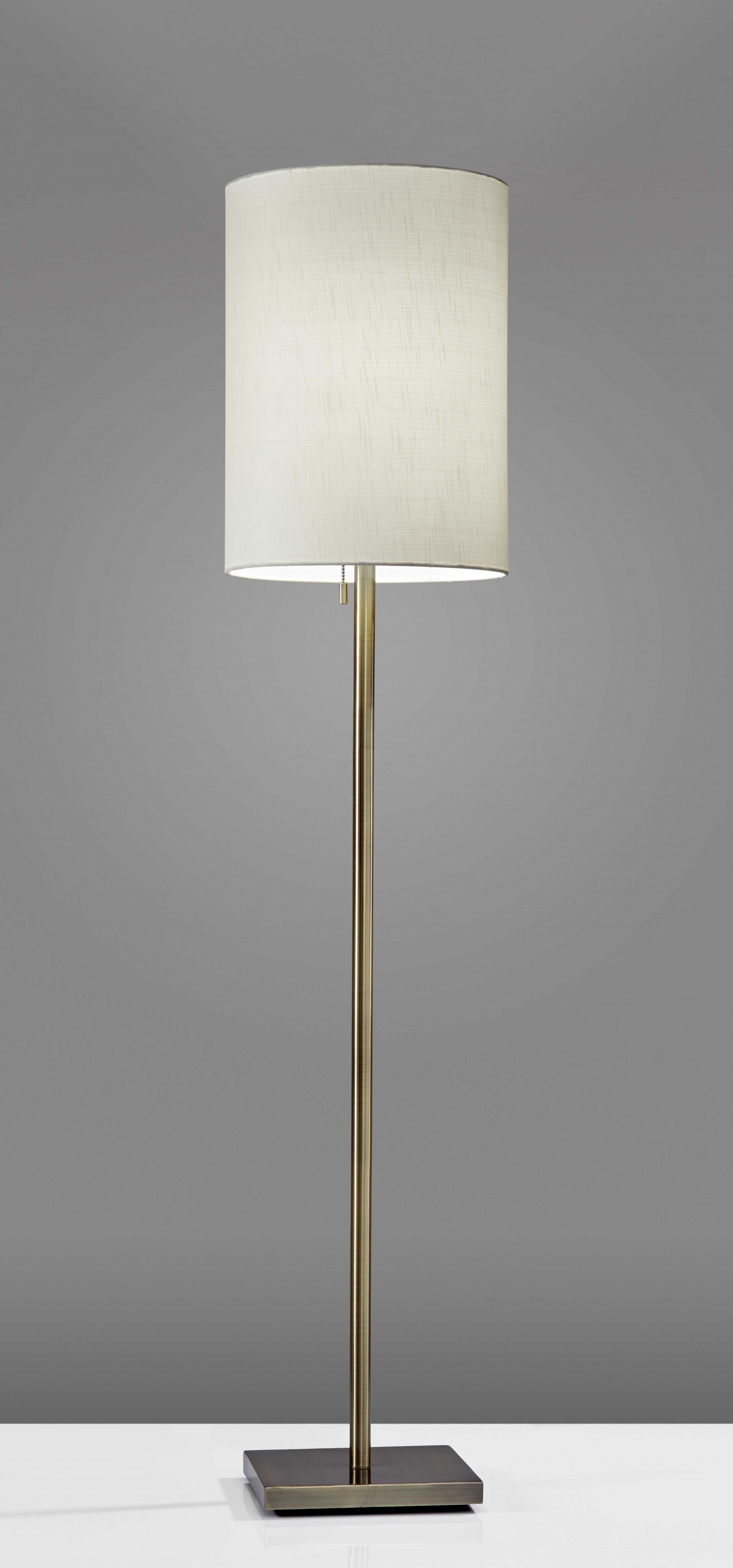 61" Brass Metal Floor Lamp With White Fabric Cylinder Shade - GreatEagleInc