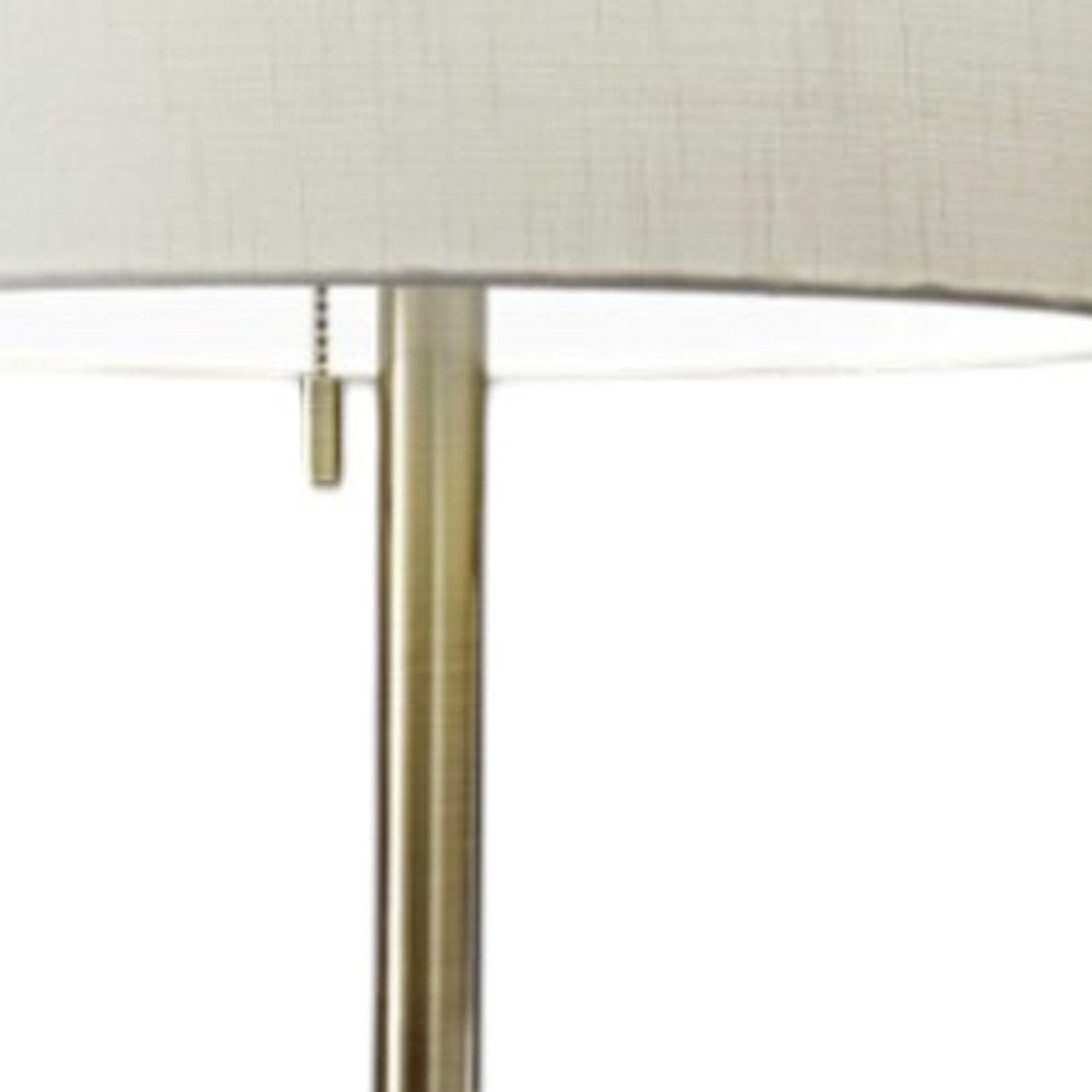 61" Brass Metal Floor Lamp With White Fabric Cylinder Shade - GreatEagleInc
