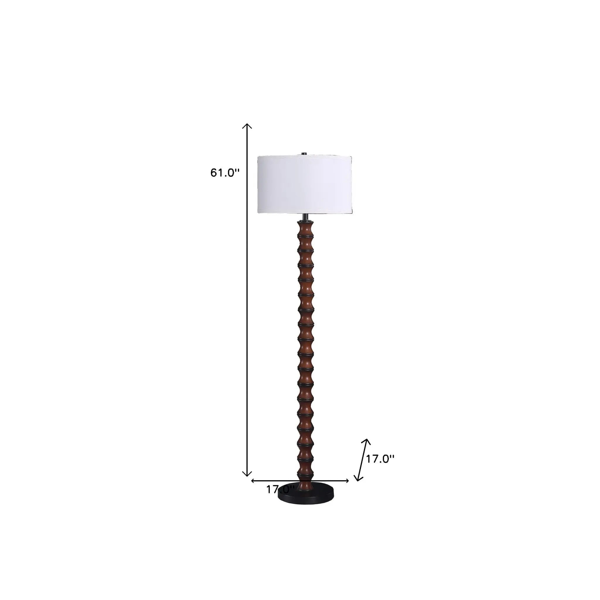 61" Brown And White Resin Floor Lamp With White Fabric Drum Shade Homeroots Lighting