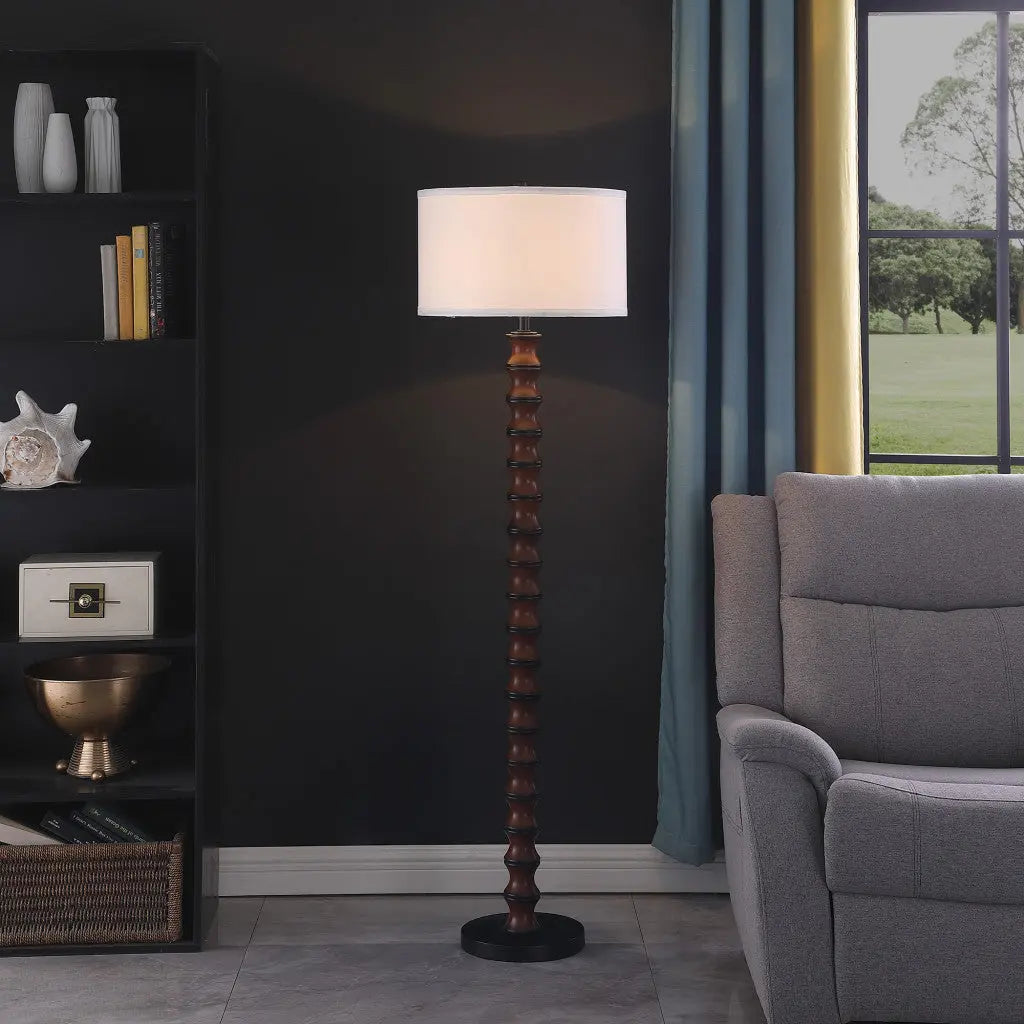 61" Brown And White Resin Floor Lamp With White Fabric Drum Shade Homeroots Lighting