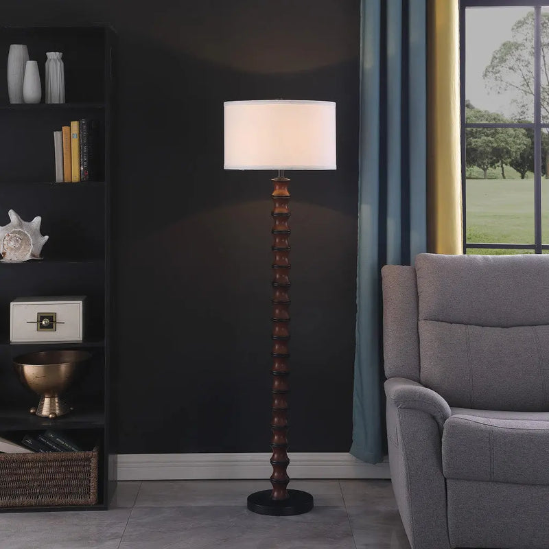 61" Brown And White Resin Floor Lamp With White Fabric Drum Shade Homeroots Lighting