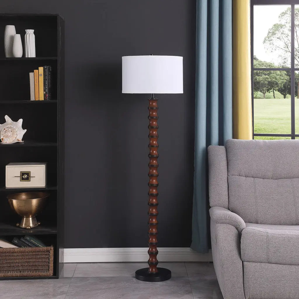61" Brown And White Resin Floor Lamp With White Fabric Drum Shade Homeroots Lighting