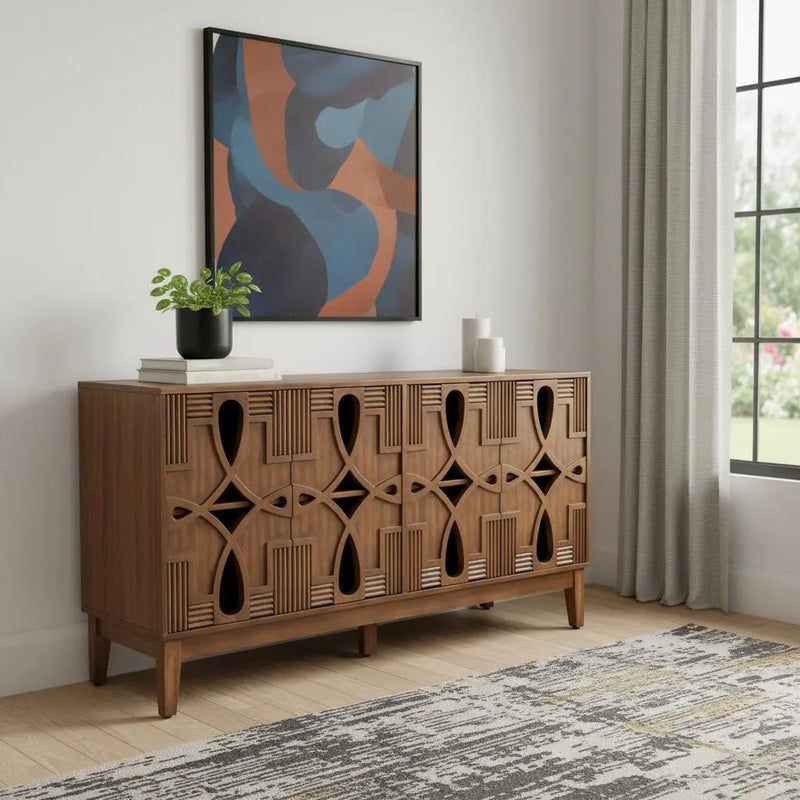 61" Brown Wood Accent Cabinet Homeroots Kitchen & Dining