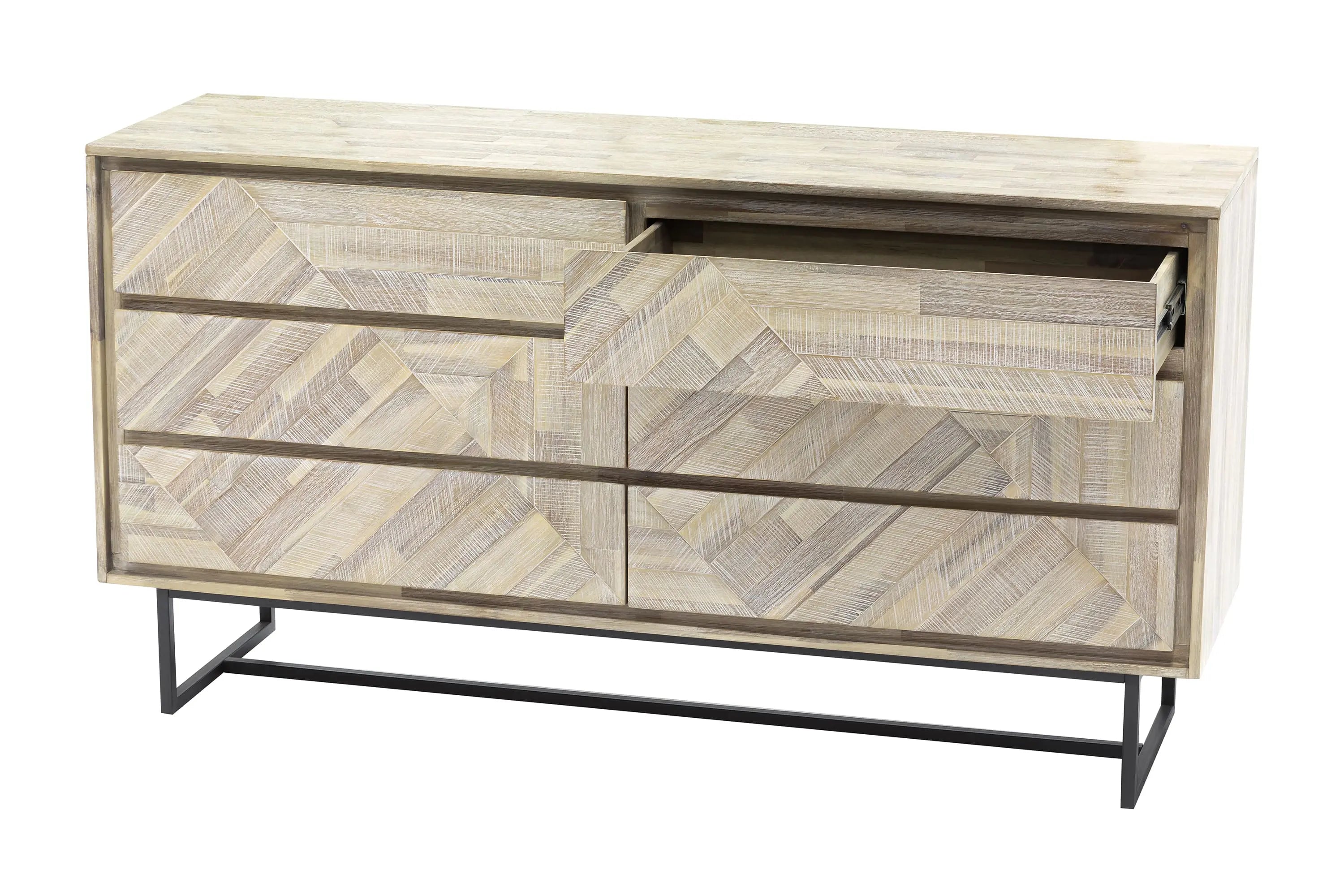 61" Natural Solid Wood Six Drawer Double Dresser Homeroots Bed & Bath