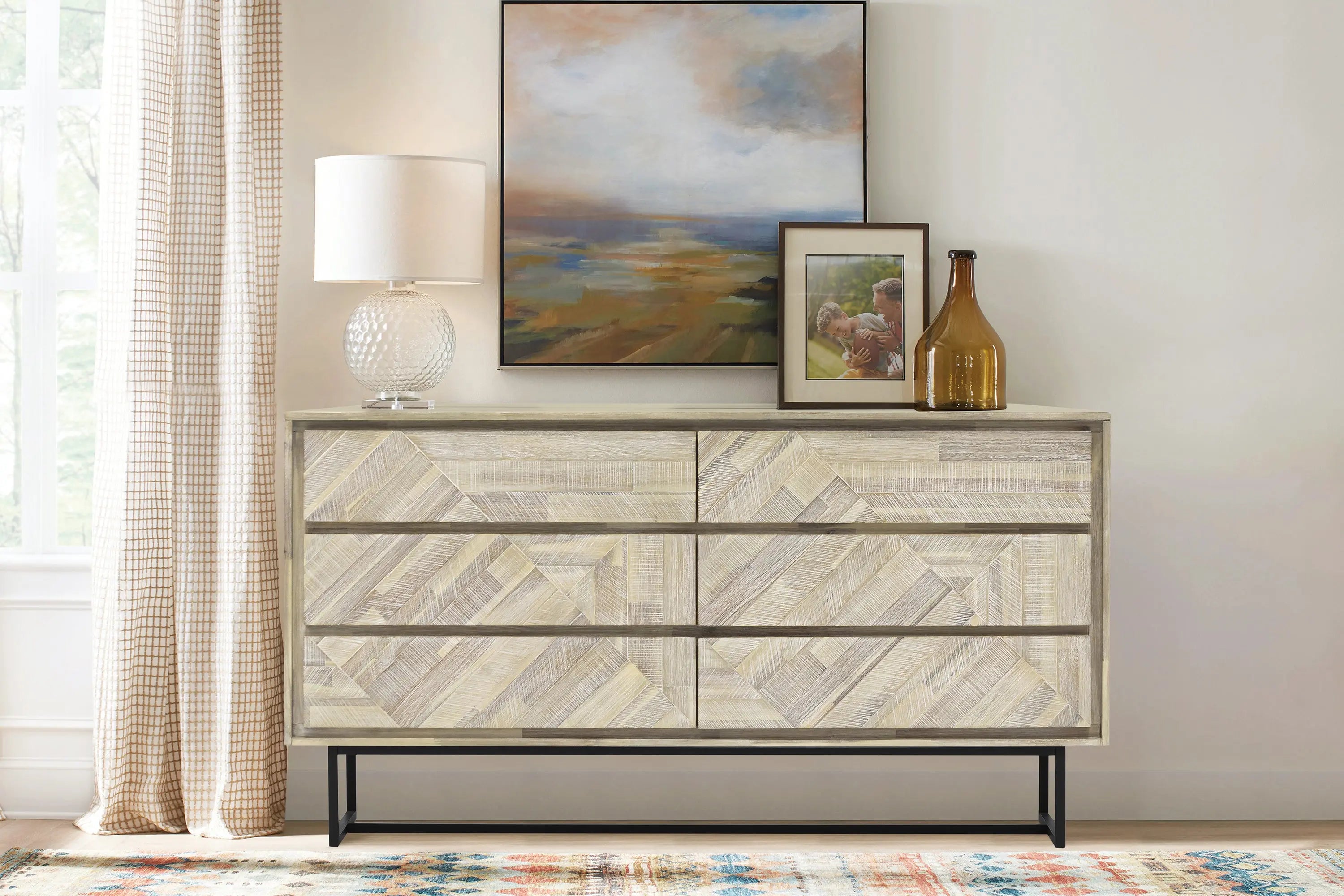 61" Natural Solid Wood Six Drawer Double Dresser Homeroots Bed & Bath