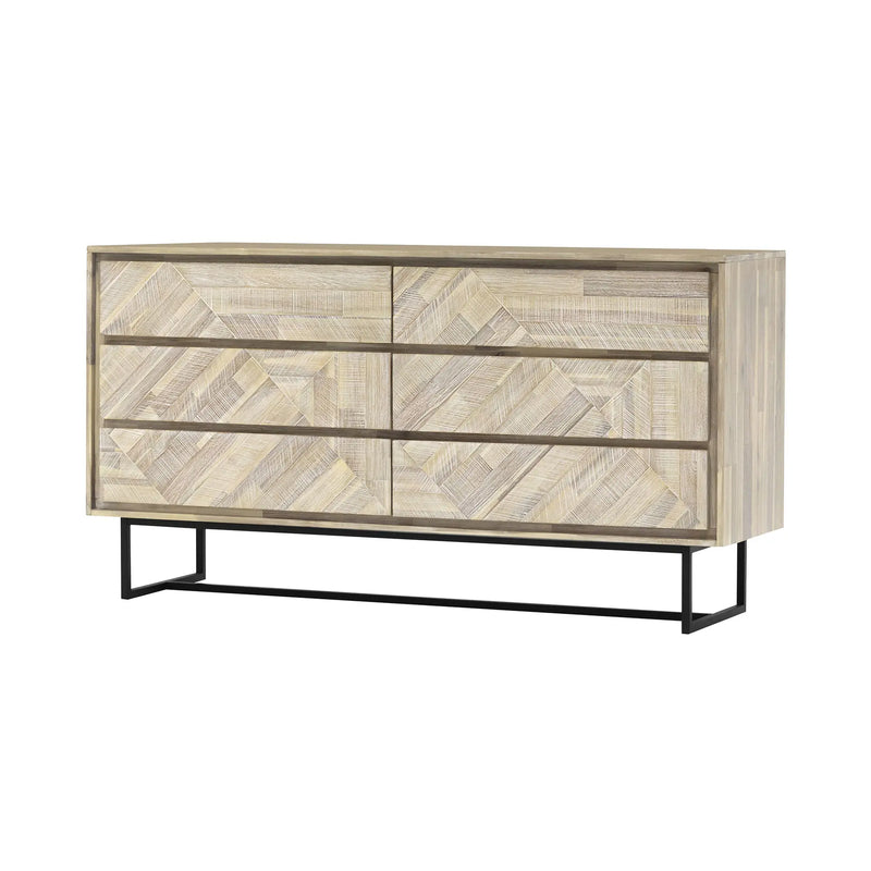 61" Natural Solid Wood Six Drawer Double Dresser Homeroots Bed & Bath