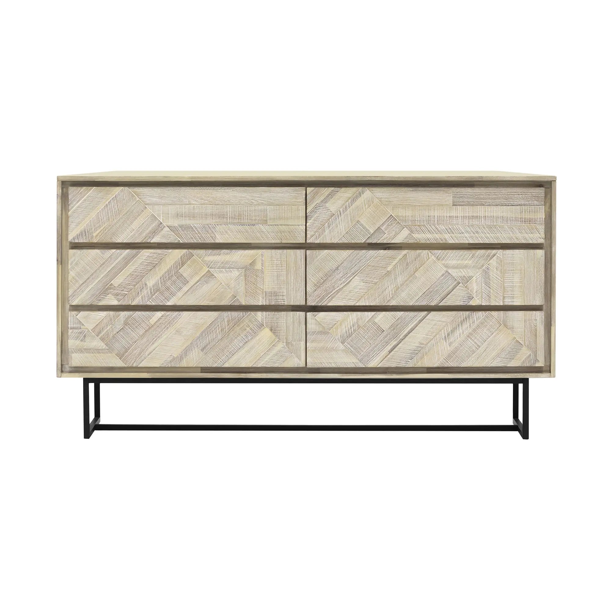 61" Natural Solid Wood Six Drawer Double Dresser Homeroots Bed & Bath