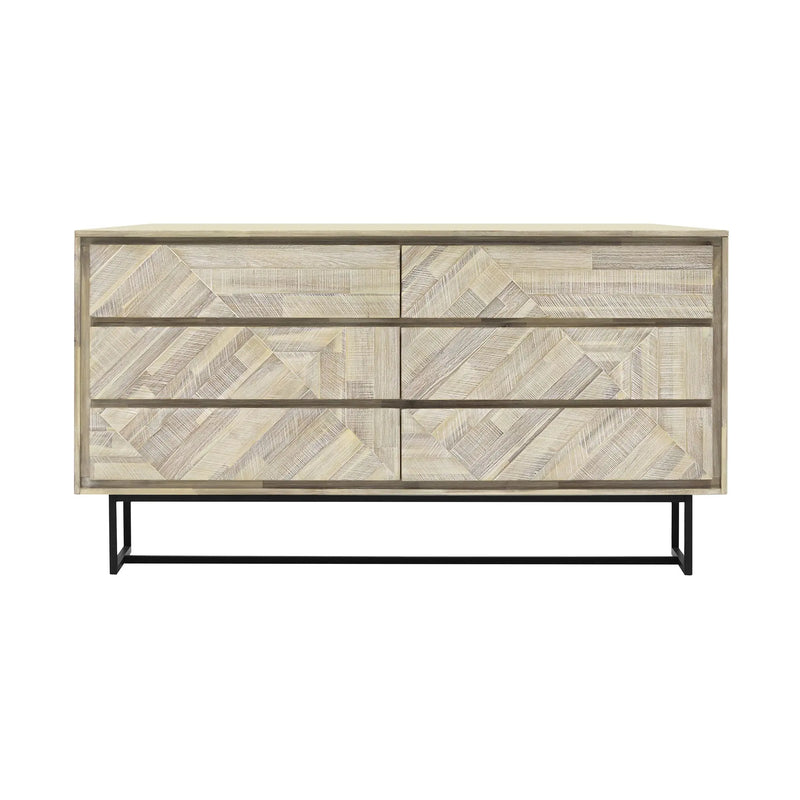 61" Natural Solid Wood Six Drawer Double Dresser Homeroots Bed & Bath