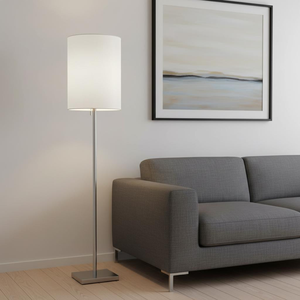 61" Silver Metal Floor Lamp With Fabric Shade - GreatEagleInc