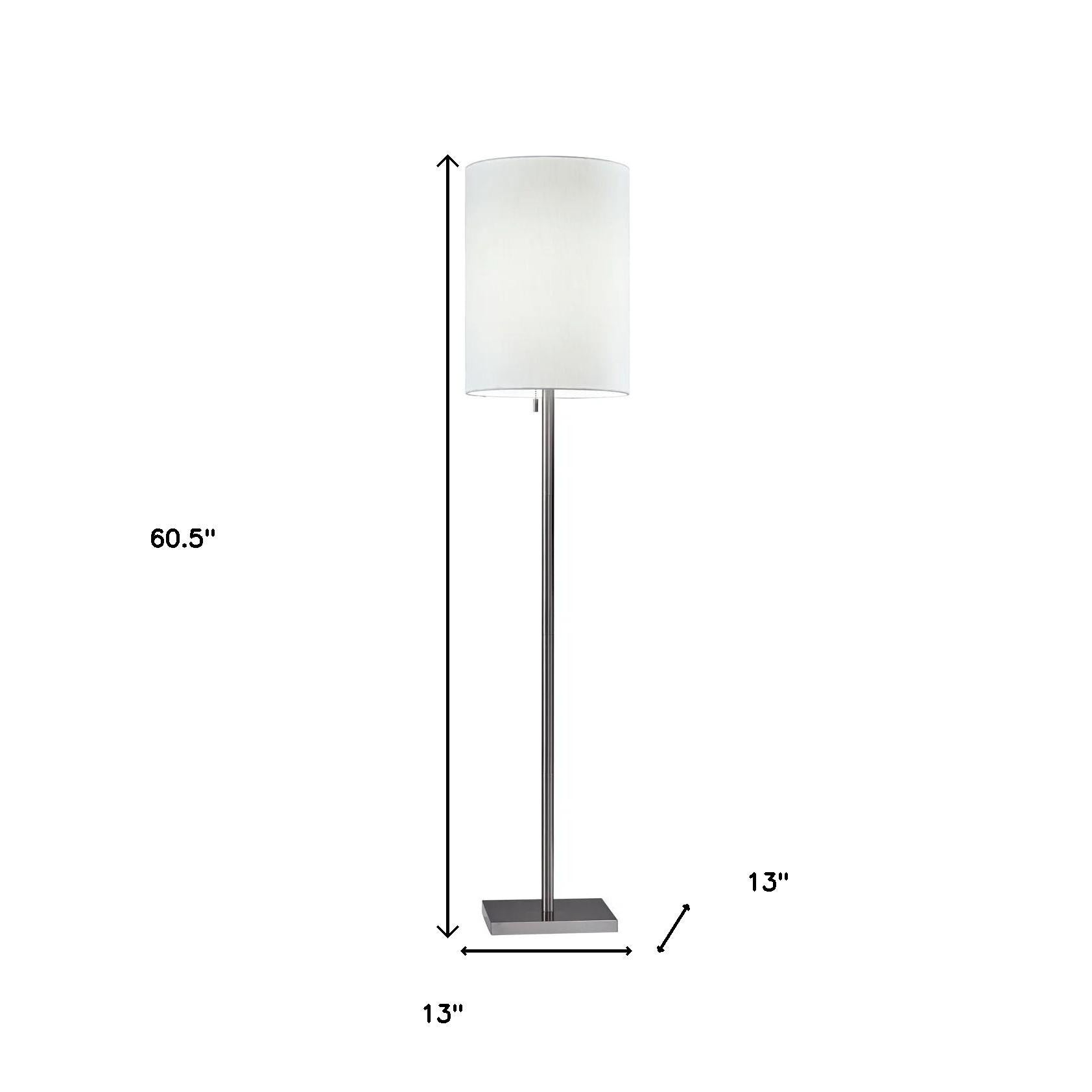 61" Silver Metal Floor Lamp With Fabric Shade - GreatEagleInc