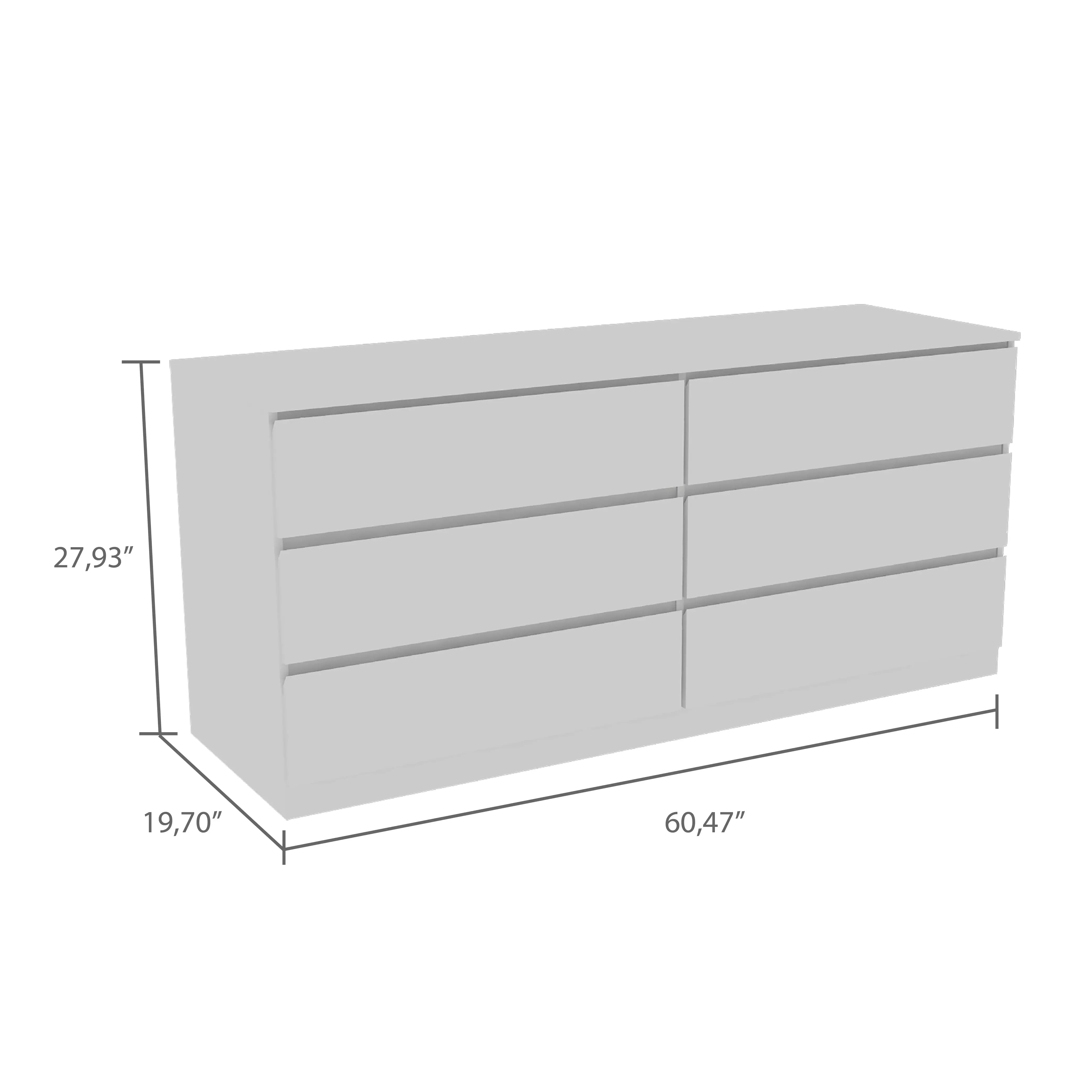 61" White Six Drawer Double Dresser Homeroots Bed & Bath