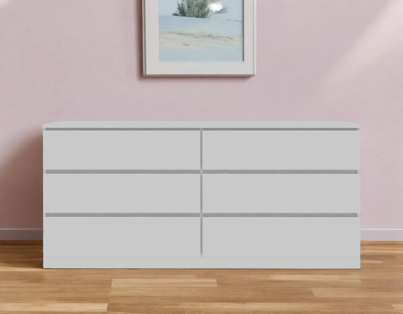 61" White Six Drawer Double Dresser Homeroots Bed & Bath