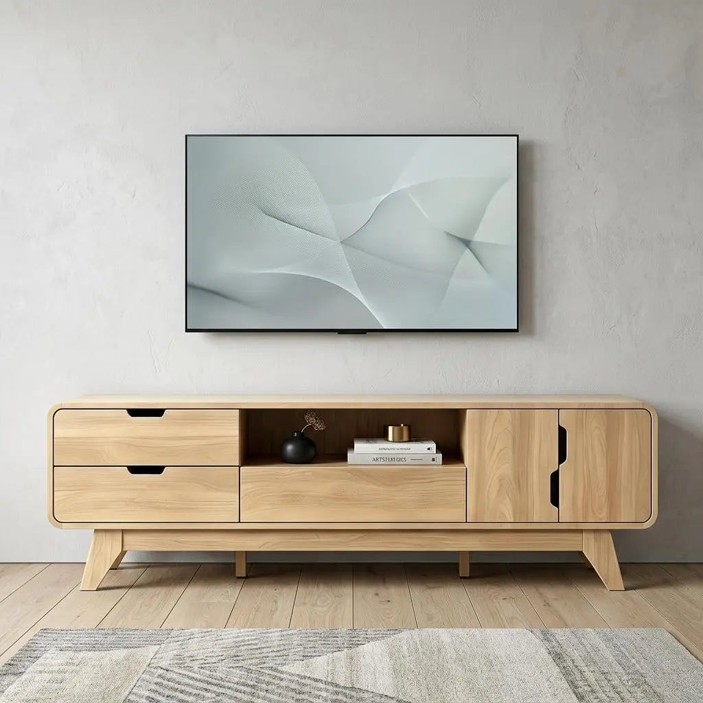 62" Beige Wood Enclosed and Open Storage TV Stand With Fireplace Homeroots Living Room