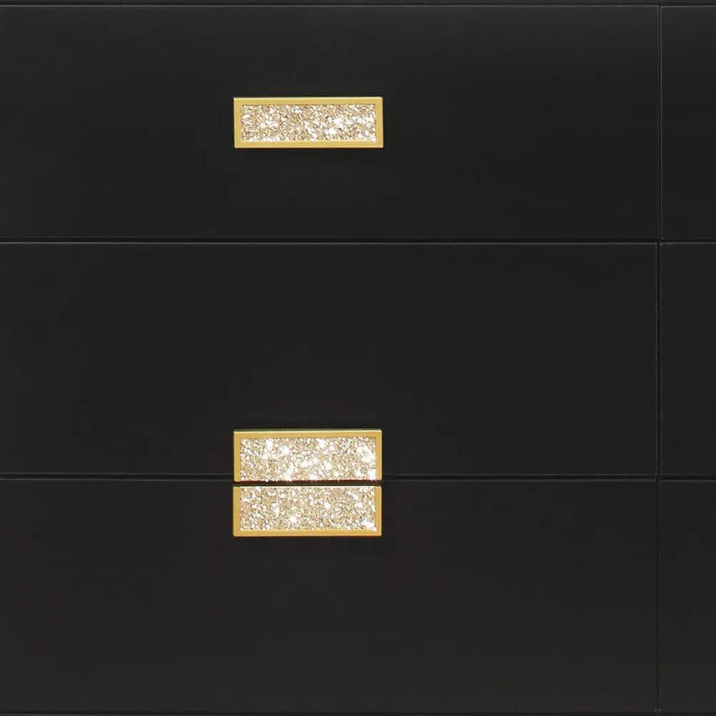 62" Black And Gold Faux Crystal Bling Wood Six Drawer Double Dresser Homeroots Bed & Bath