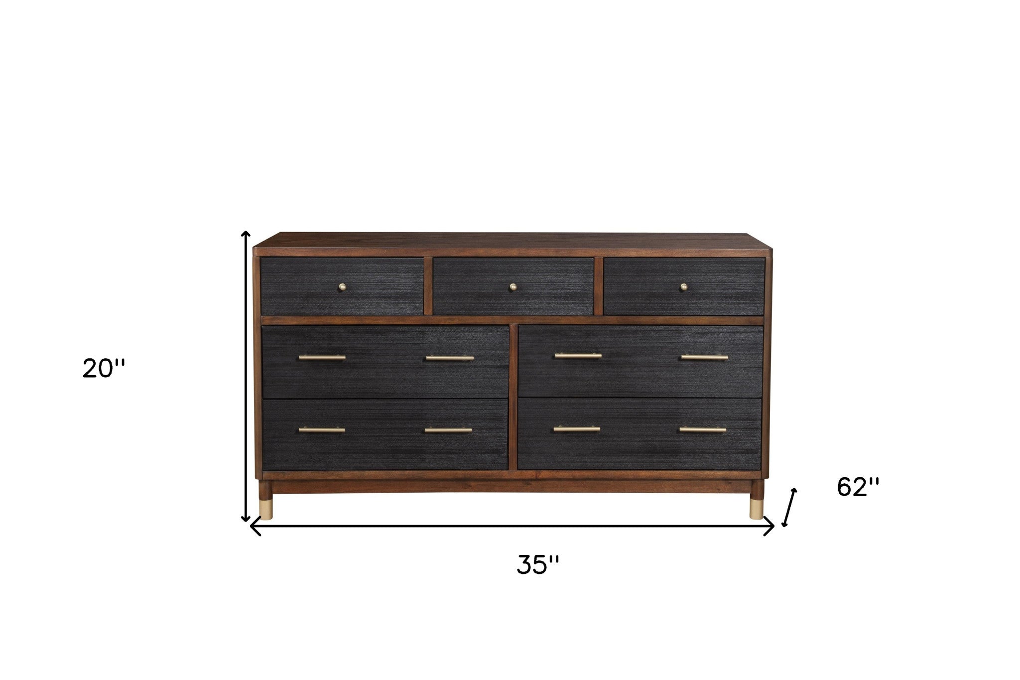 35" Brown and Black Solid Wood Seven Drawer Double Dresser - GreatEagleInc