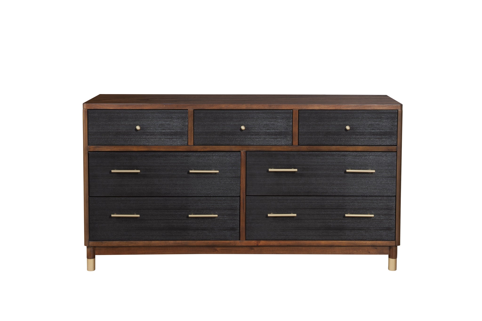 35" Brown and Black Solid Wood Seven Drawer Double Dresser - GreatEagleInc