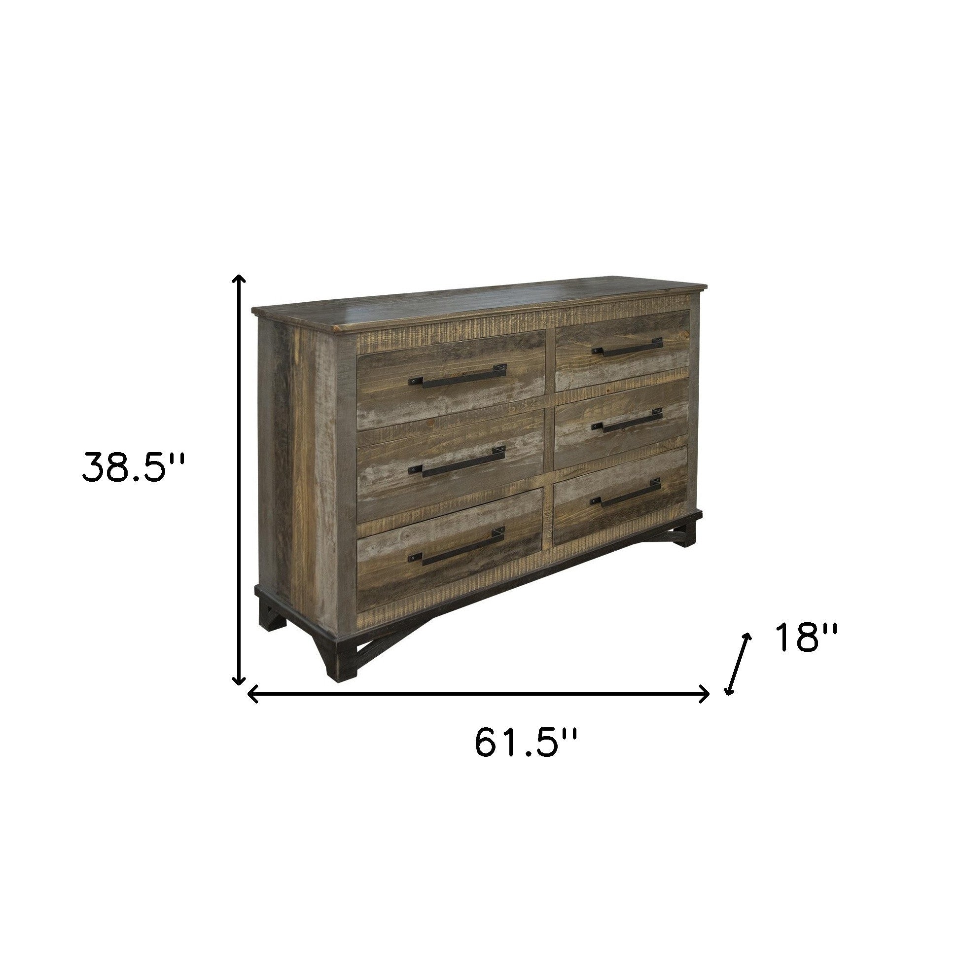 62" Brown Solid Wood Six Drawer Double Dresser - GreatEagleInc