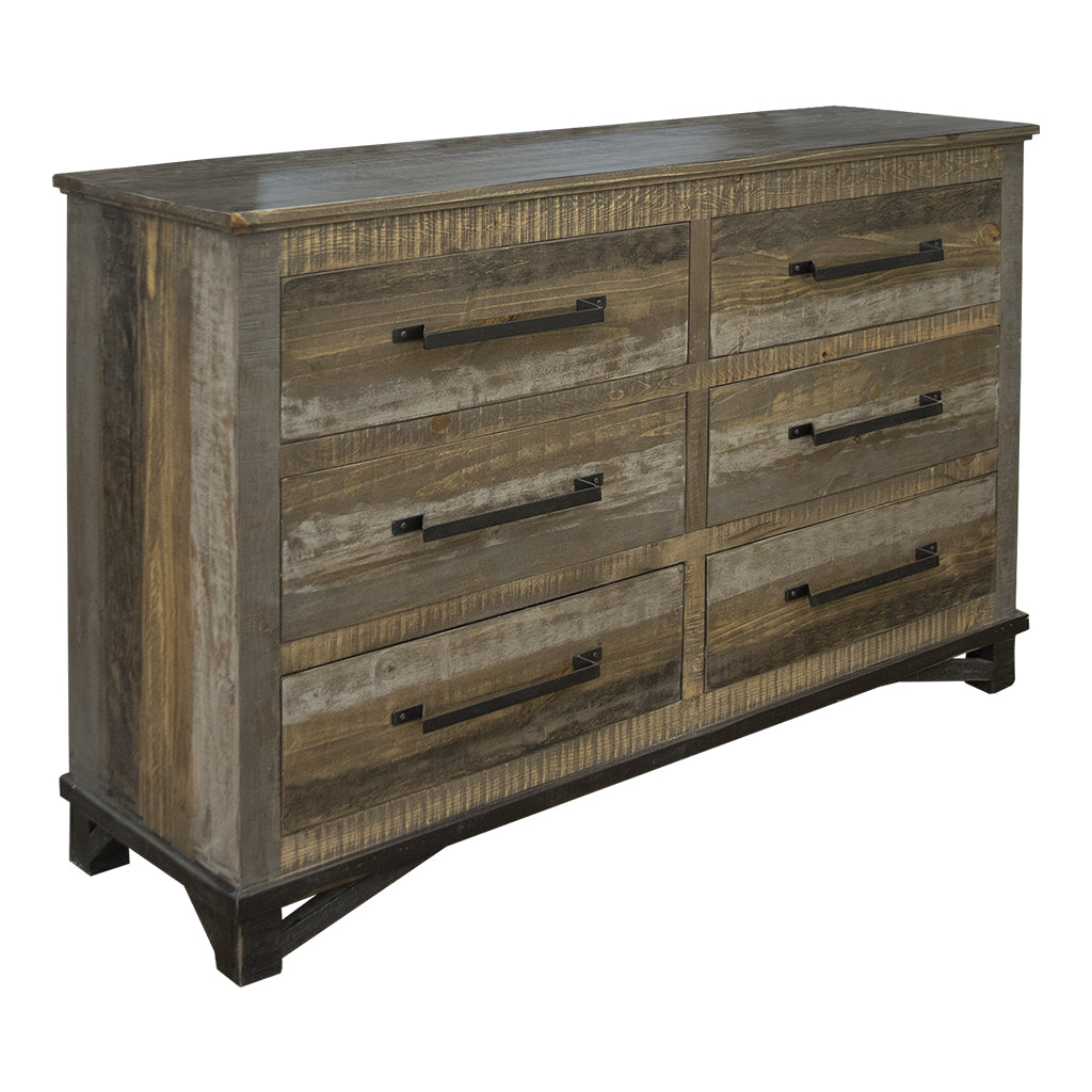 62" Brown Solid Wood Six Drawer Double Dresser - GreatEagleInc