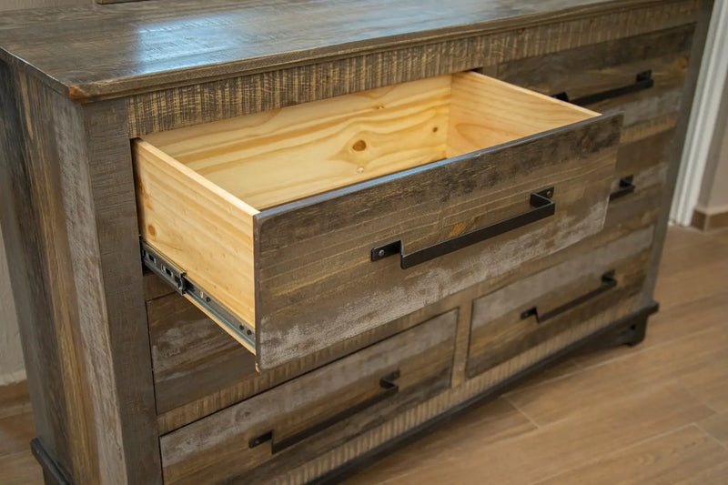62" Brown Solid Wood Six Drawer Double Dresser - GreatEagleInc