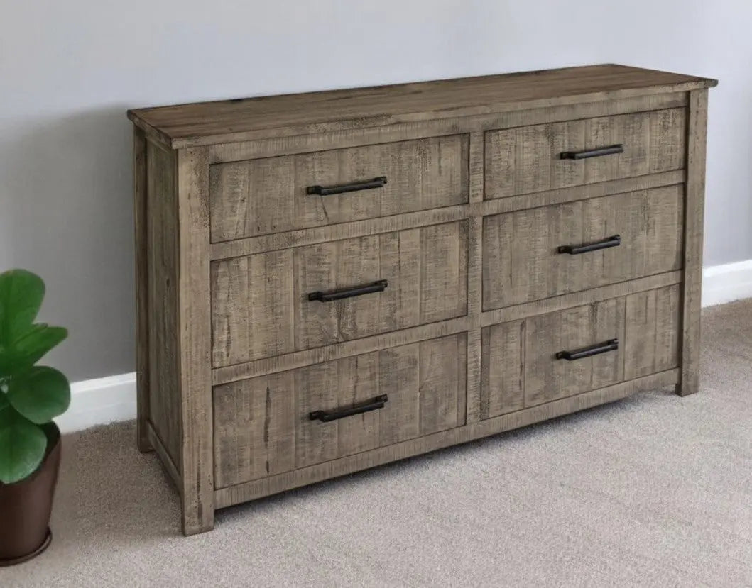 62" Brown Solid Wood Six Drawer Double Dresser - GreatEagleInc