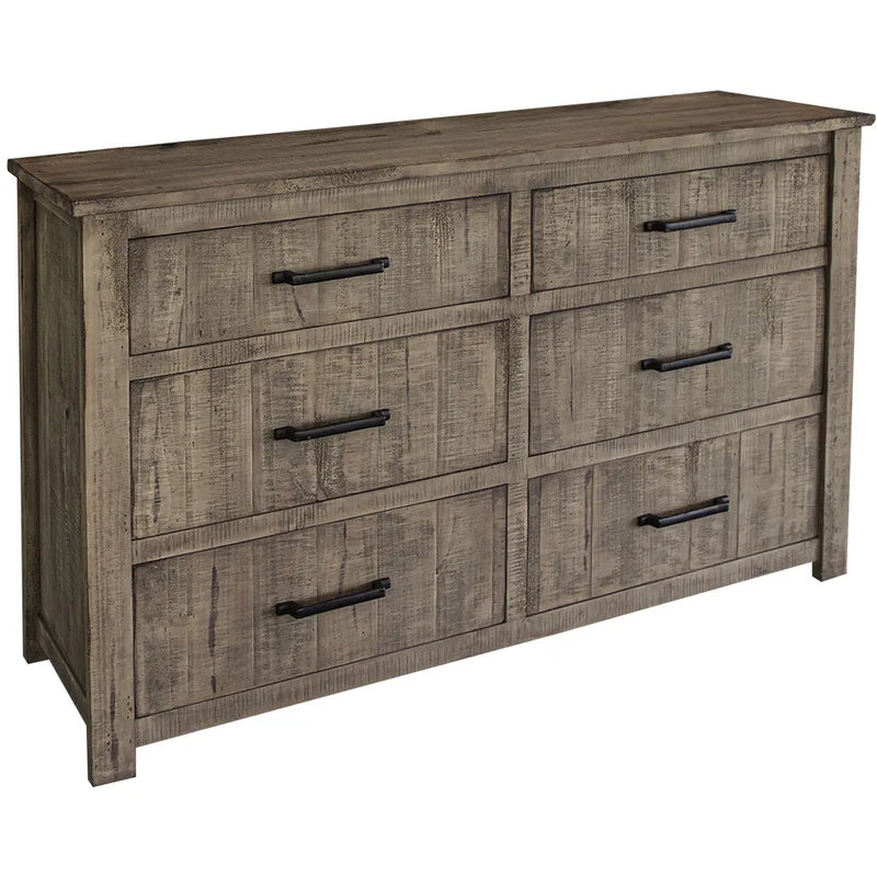 62" Brown Solid Wood Six Drawer Double Dresser - GreatEagleInc