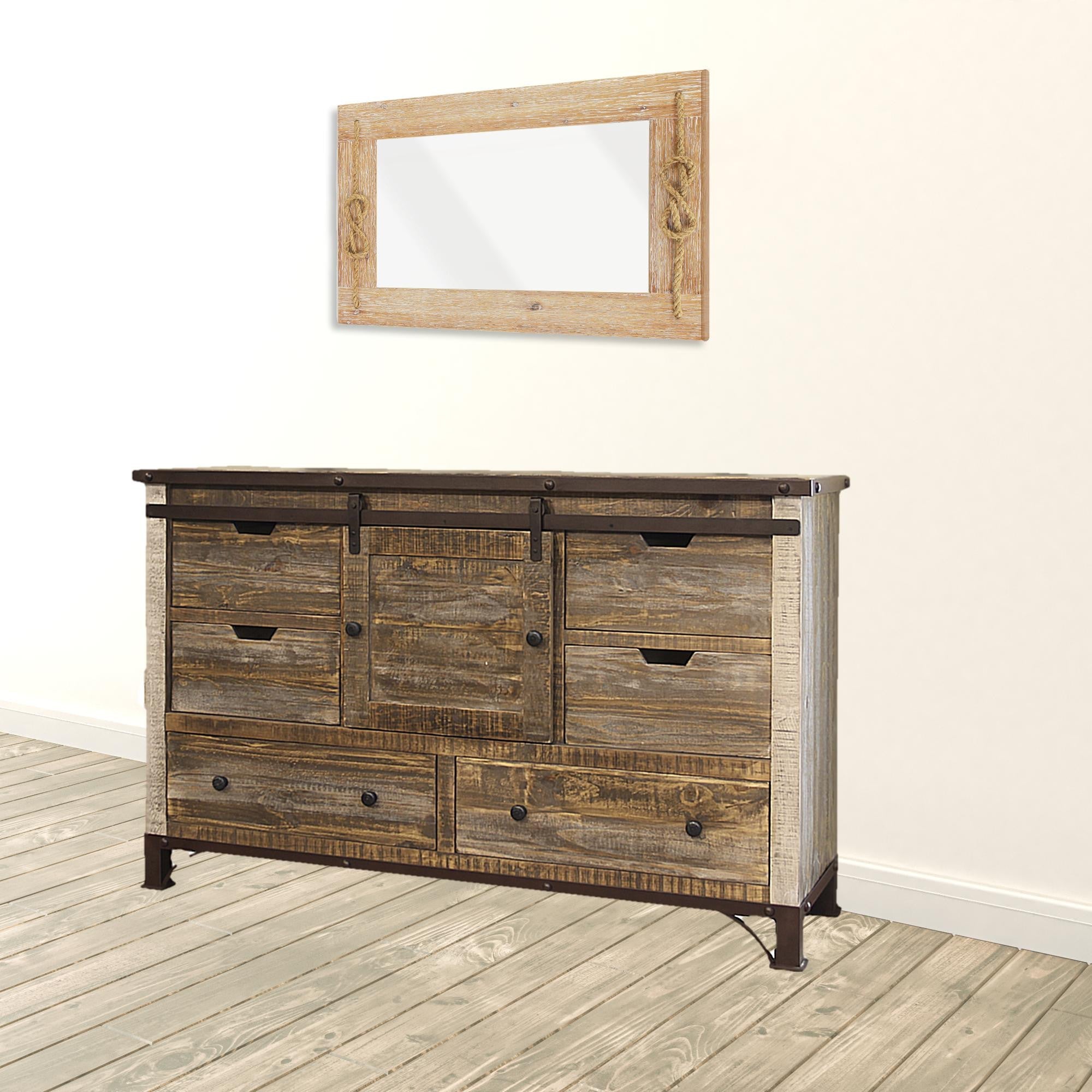 62" Brown Solid Wood Six Drawer Triple Dresser - GreatEagleInc