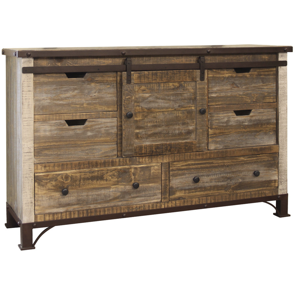 62" Brown Solid Wood Six Drawer Triple Dresser - GreatEagleInc