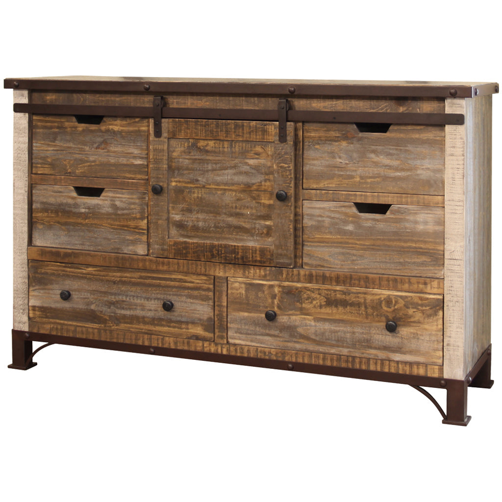 62" Brown Solid Wood Six Drawer Triple Dresser - GreatEagleInc