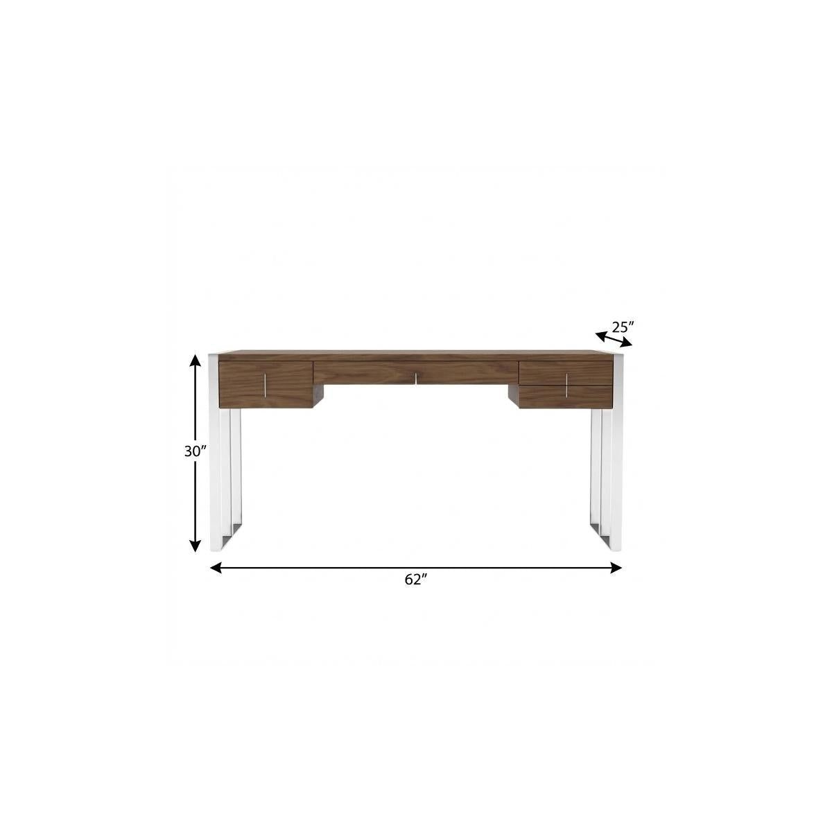 62" Brown and Silver Writing Desk With Four Drawers Homeroots Office