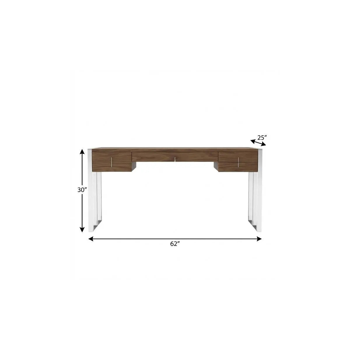 62" Brown and Silver Writing Desk With Four Drawers Homeroots Office