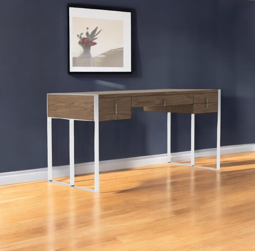 62" Brown and Silver Writing Desk With Four Drawers Homeroots Office