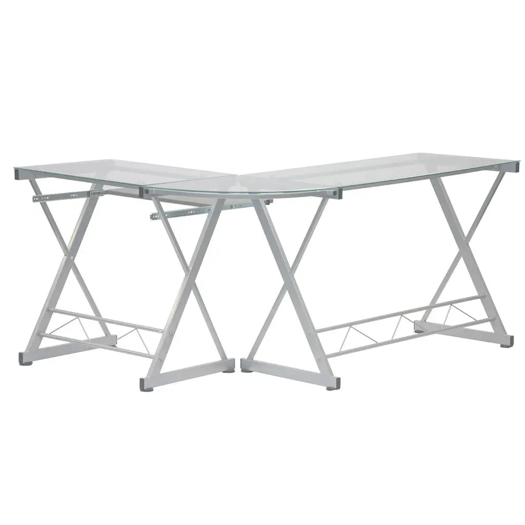 62" Clear Glass and Stainless Steel Corner Computer Desk Homeroots Office