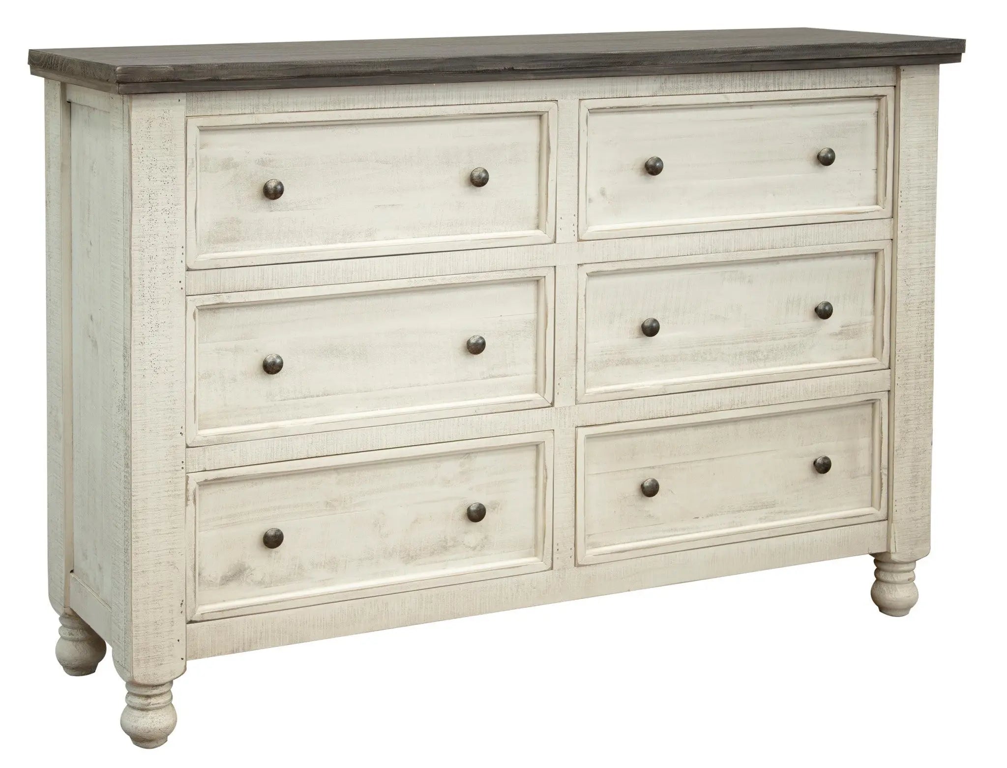 62" Gray and Ivory Solid Wood Six Drawer Double Dresser - GreatEagleInc