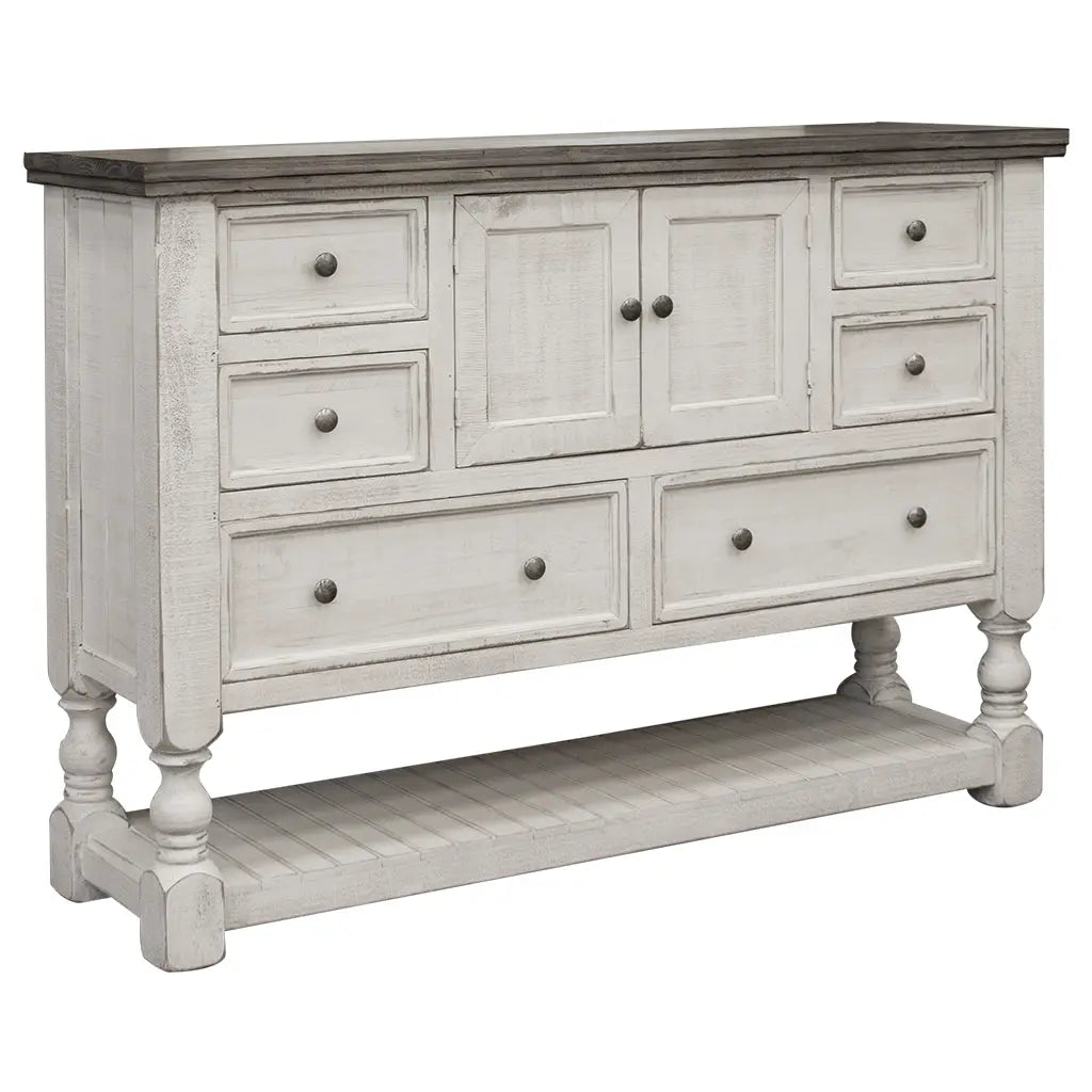 62" Gray and Ivory Solid Wood Six Drawer Triple Dresser - GreatEagleInc