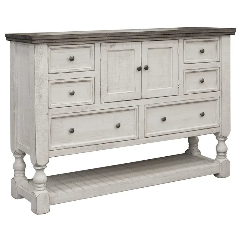 62" Gray and Ivory Solid Wood Six Drawer Triple Dresser - GreatEagleInc