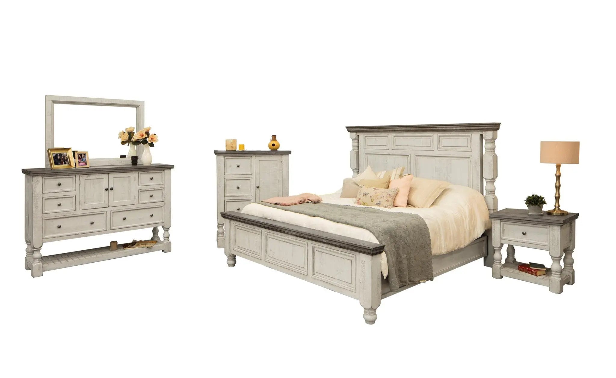 62" Gray and Ivory Solid Wood Six Drawer Triple Dresser - GreatEagleInc