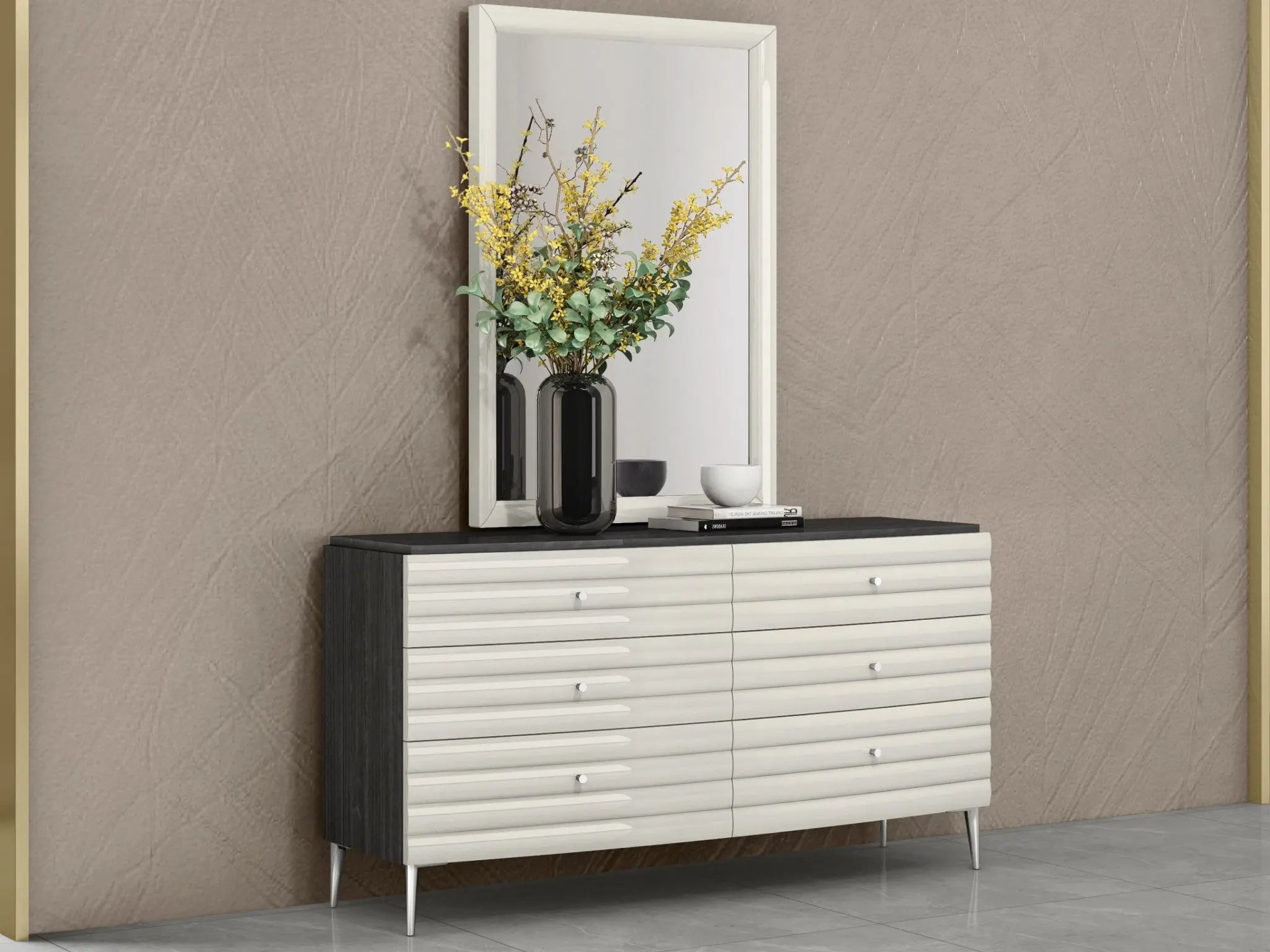 62" Grey Manufactured Wood Six Drawer Double Dresser Homeroots Bed & Bath