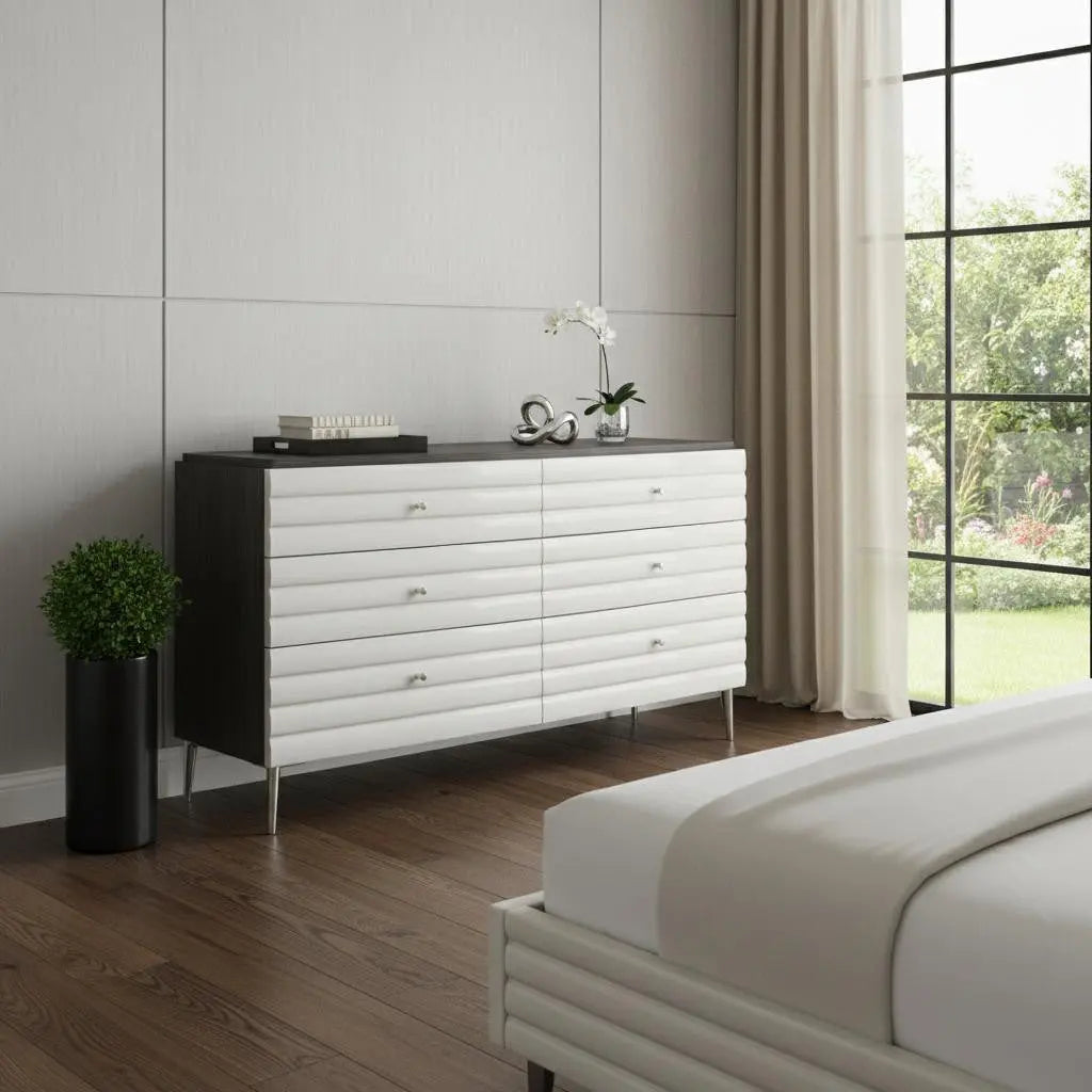 62" Grey Manufactured Wood Six Drawer Double Dresser Homeroots Bed & Bath
