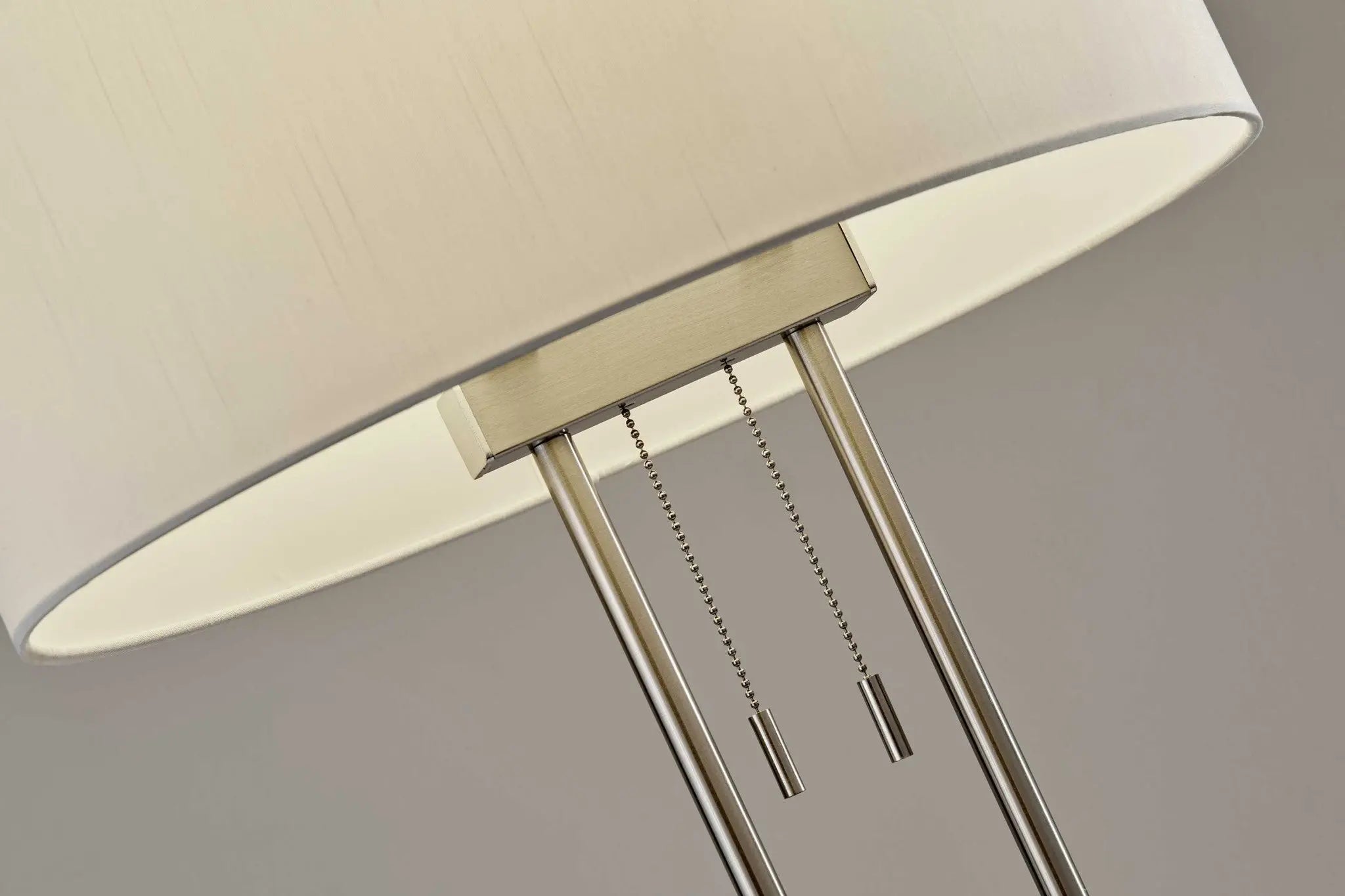 62" Silver Metal Task Floor Lamp With White Fabric Drum Shade - GreatEagleInc