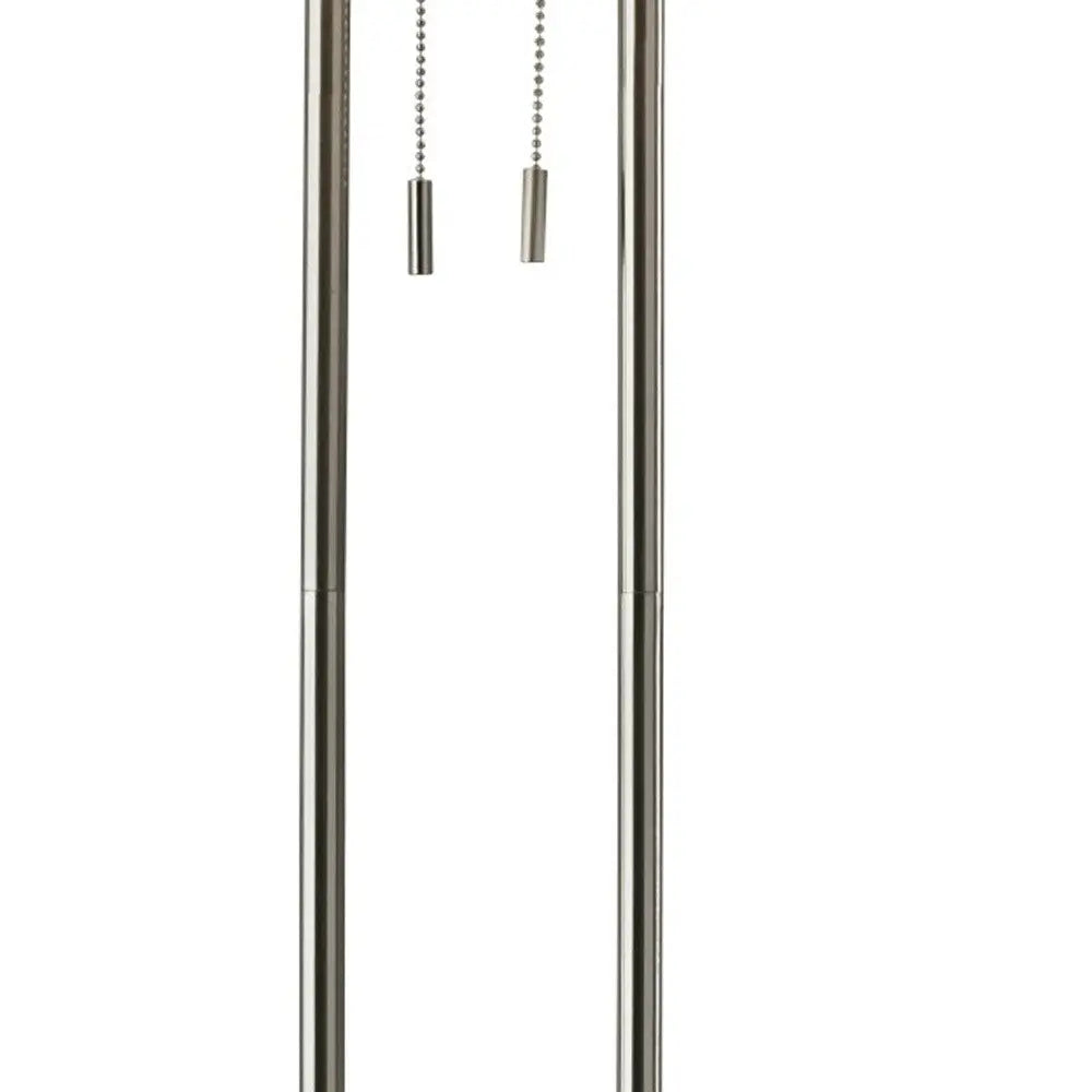62" Silver Metal Task Floor Lamp With White Fabric Drum Shade - GreatEagleInc