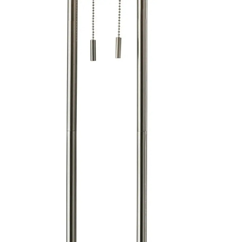 62" Silver Metal Task Floor Lamp With White Fabric Drum Shade - GreatEagleInc