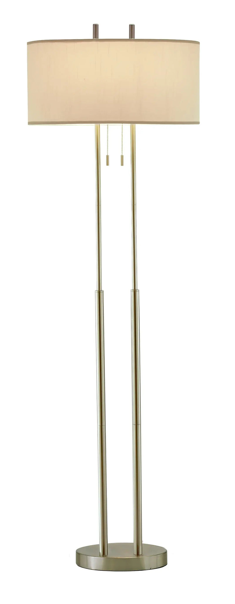 62" Silver Metal Task Floor Lamp With White Fabric Drum Shade - GreatEagleInc