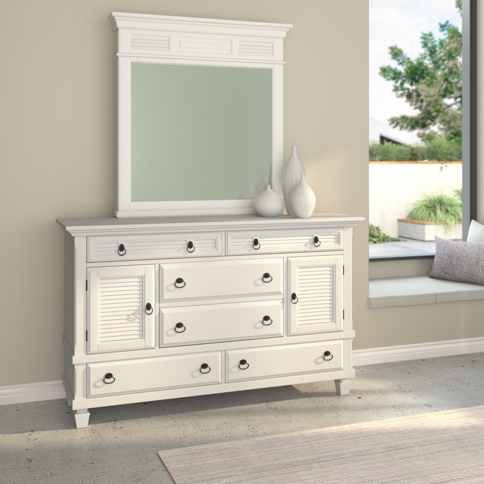 62" White Solid Wood Six Drawer Double Dresser - GreatEagleInc