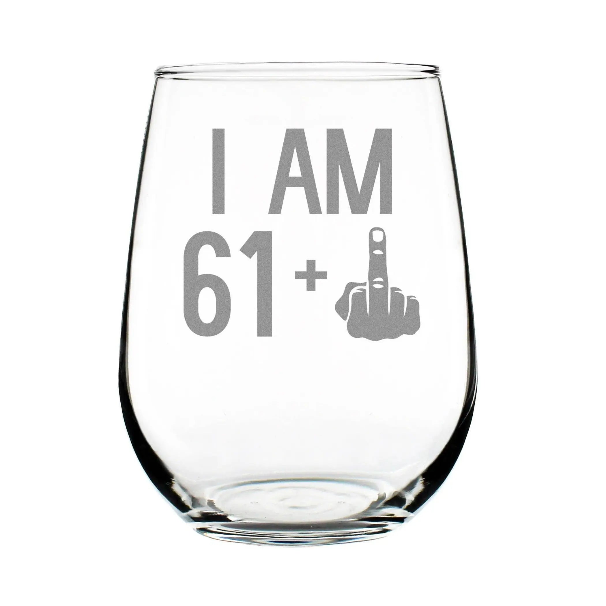 62nd Birthday Gifts - 61 Middle Finger Stemless Wine Glass Bevvee