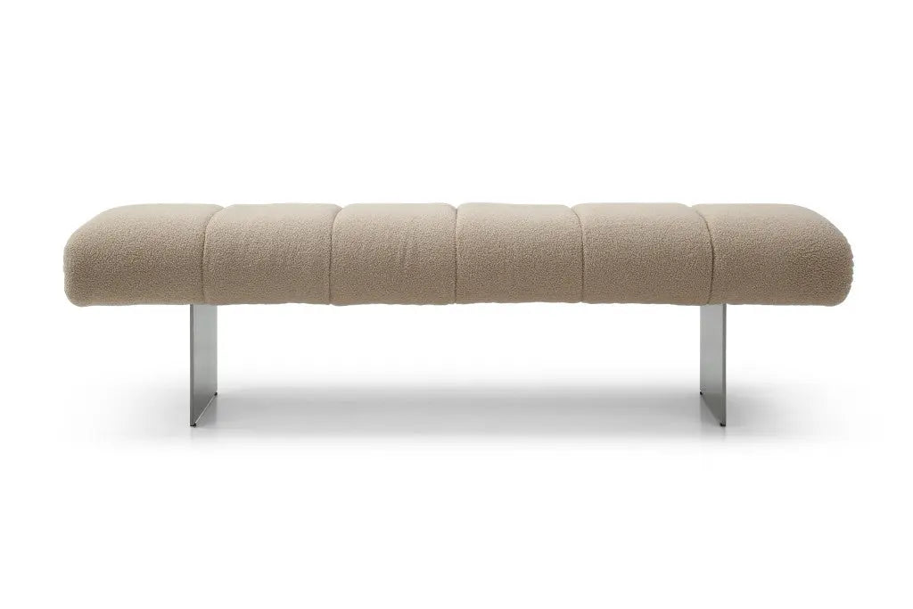 63" Beige and Gray Boucle and Metal Upholstered Bench Homeroots Living Room
