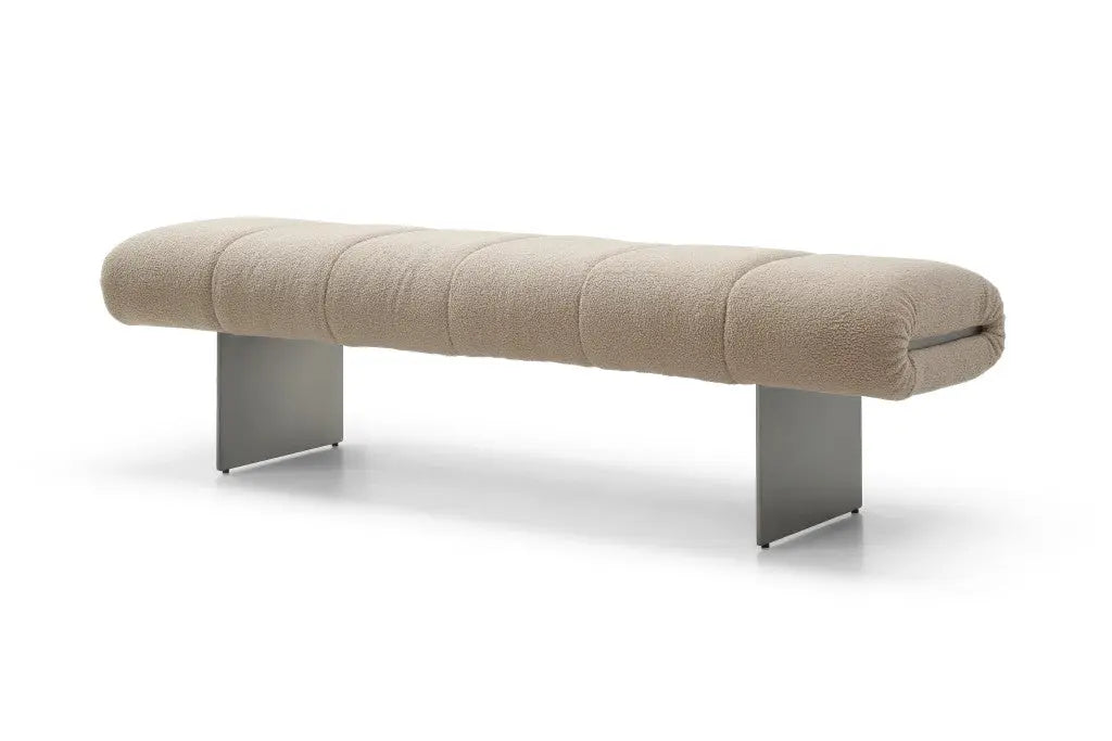 63" Beige and Gray Boucle and Metal Upholstered Bench Homeroots Living Room