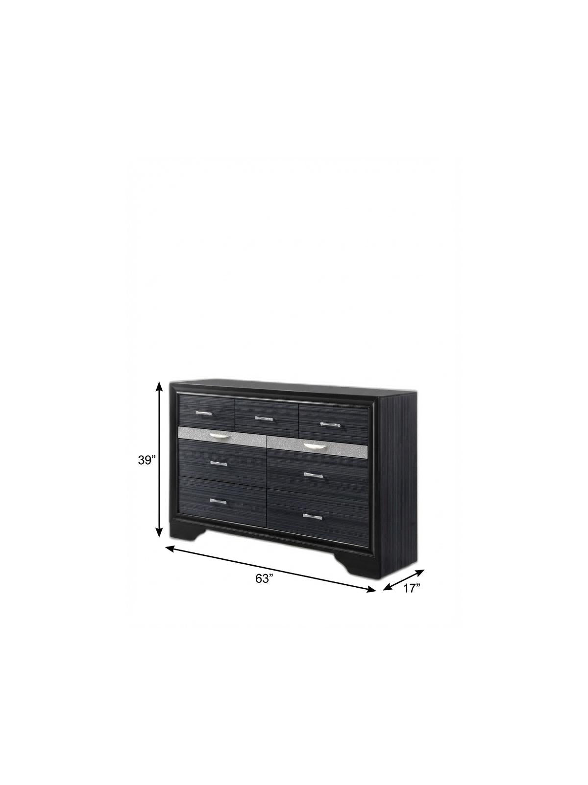 63" Black Manufactured Wood Nine Drawer Gentlemans Chest Homeroots Bed & Bath