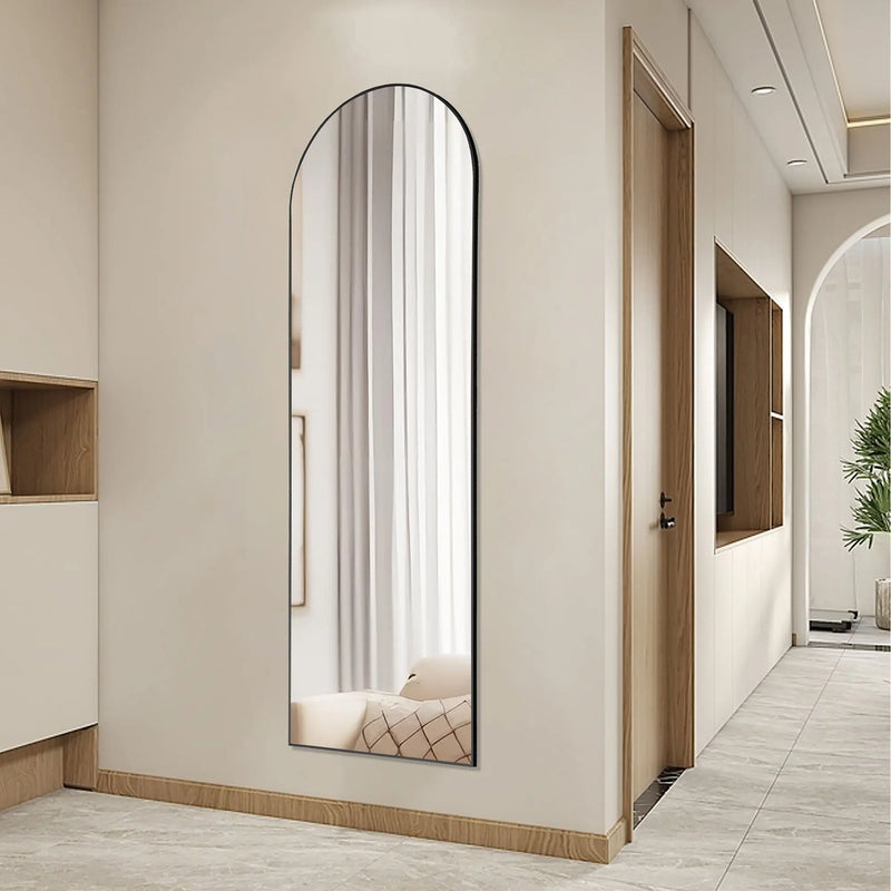 63" Black Metal Arch Freestanding and Wall Mount Framed Full Length Mirror Homeroots Bed & Bath