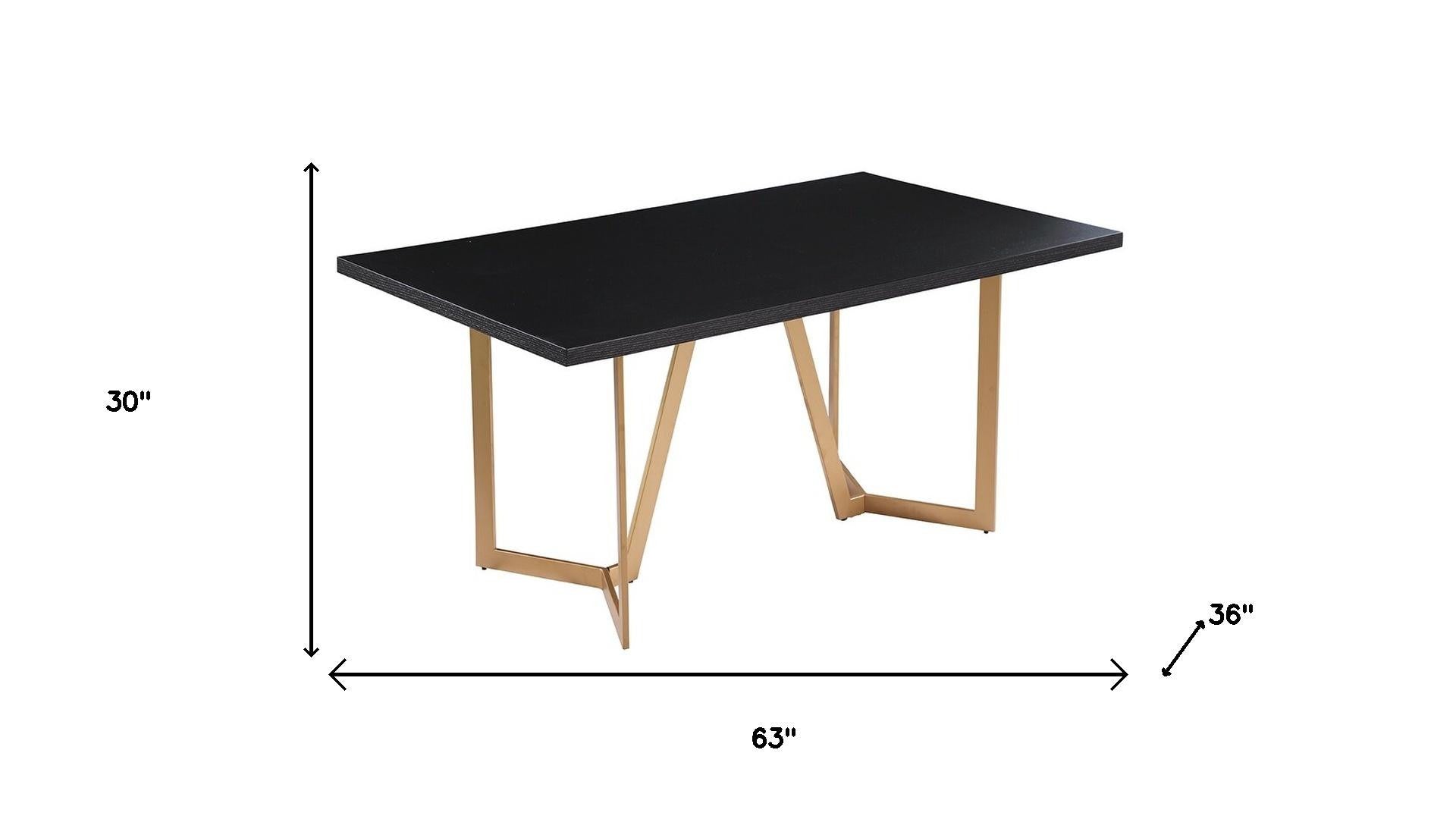 63" Black And Gold Solid Wood And Metal Trestle Base Dining Table - GreatEagleInc